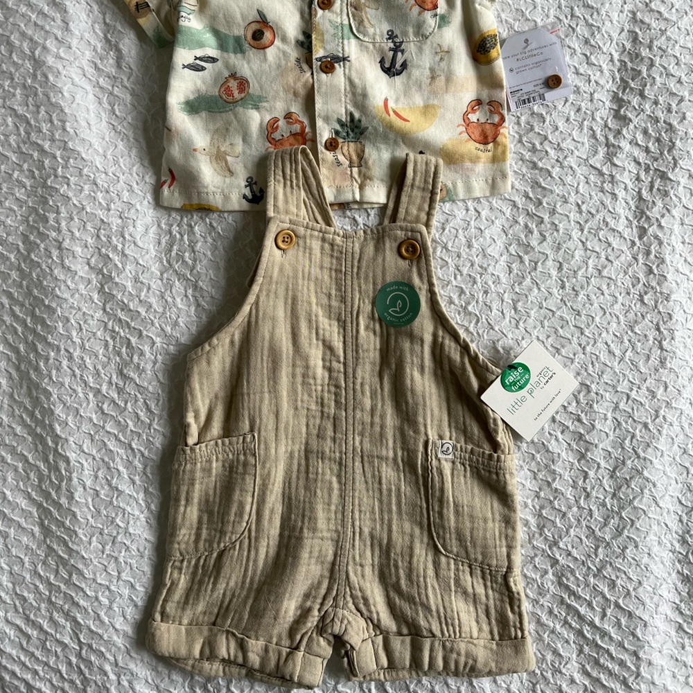Little Co. By Lauren Conrad boys 6 months overalls and shirt.